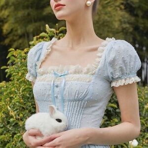 Charming Light Blue Dress with Lace Accents